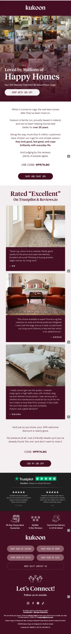 Kukoon Rugs — welcome offer email design